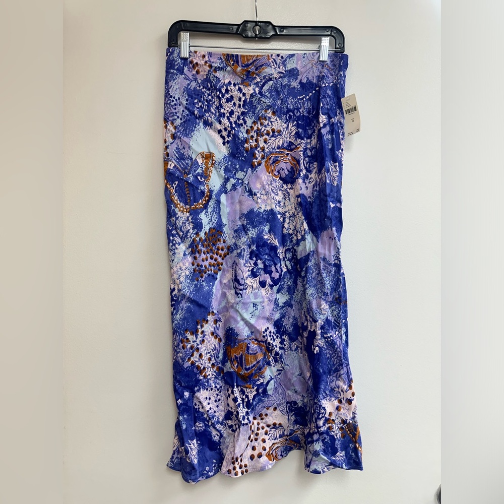 Anthropologie Midi Skirt in Blue Floral Motif Multicolor - Picture 1 of 4